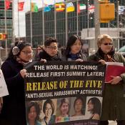 image of protesters against detention of the Chinese "Feminist Five" in 2015