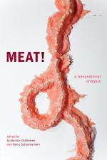 image of a book cover with pink slime and what appears to be teeth. Book title in red font reads Meat! A transnational analysis