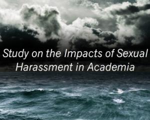 image of storm clouds over the ocean, with text reading "Study on the Impact of Sexual Harassment in Academia"