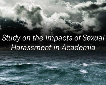 image of storm clouds over the ocean, with text reading "Study on the Impact of Sexual Harassment in Academia"