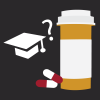 graphic of graduation cap and prescription pill bottle