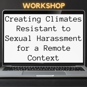 image of a laptop screen with text "Creating Climates Resistant to Sexual Harassment for a Remote Context"