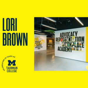 A picture of a gallery with a yellow background and the words "Lori Brown"