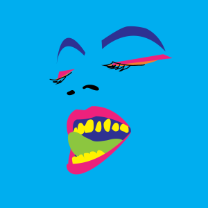 drawing of a woman's face against a blue background