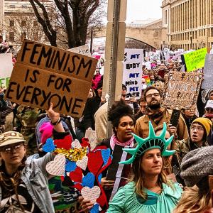color photo of protesters at Women's March on Washington 2017