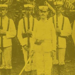 photograph of men in military uniform with rifles, taken from the cover of "Metroimperial Intimacies"
