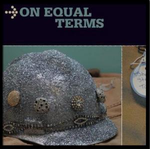 color photo of decorated hard had, with text "On Equal Terms"