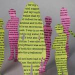 image of paper cutout silhouettes of people, with typed text on the bodies