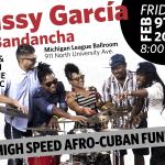 photo of 5 black musicians performing, with text "Yissy Garcia & Bandacha"