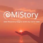 photo of a sunset with a silhouette of a woman's arm outstretched. text overlaid says "MiStory: recovery begins with my voice"