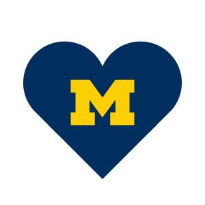 blue heart with yellow block M