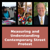 graphic with three photos from left to right: 2 women at a protest, taking a survey; a group of protesters at the DC Women's March in 2017; a photo of Michael Heaney. Text block under the photos reads "Measuring and Understanding Contemporary Street Protest"