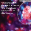 color rendering of a cell with text "Feminism and the Biological Sciences: New Directions"